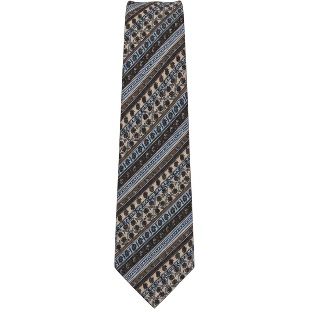 Oleg Cassini by Burma Mens Necktie Brown Blue Floral Geometric Striped Hand Made